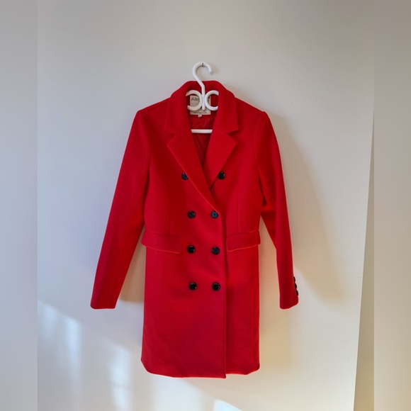 Allegra K Solid red Winter  Long Warm Pocketed Pea Coat size medium - Picture 1 of 7